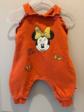 Disney Orange Minnie Mouse Romper with Yellow Bow Accents